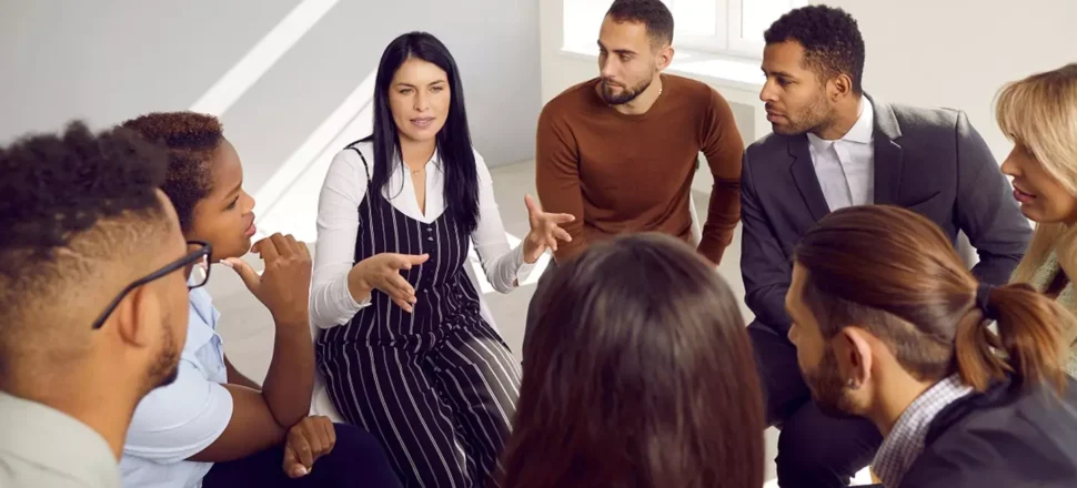 People discussing employee insights with HR managers